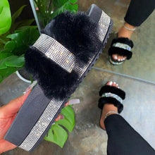 Load image into Gallery viewer, Luxury Design Women Fur Rhinestone Slippers Platform Wedges
