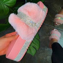 Load image into Gallery viewer, Luxury Design Women Fur Rhinestone Slippers Platform Wedges
