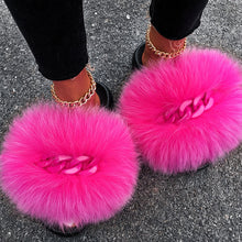 Load image into Gallery viewer, Faux Fur Slippers Fluffy Flip Flops With Shiny Chain
