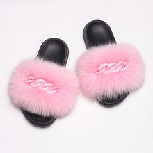 Load image into Gallery viewer, Faux Fur Slippers Fluffy Flip Flops With Shiny Chain
