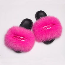 Load image into Gallery viewer, Faux Fur Slippers Fluffy Flip Flops With Shiny Chain
