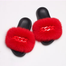 Load image into Gallery viewer, Faux Fur Slippers Fluffy Flip Flops With Shiny Chain
