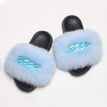 Load image into Gallery viewer, Faux Fur Slippers Fluffy Flip Flops With Shiny Chain
