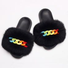 Load image into Gallery viewer, Faux Fur Slippers Fluffy Flip Flops With Shiny Chain
